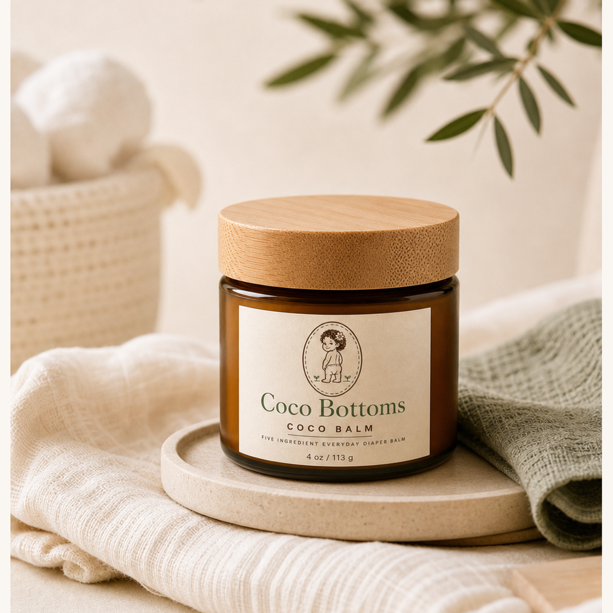 Coco Balm amber glass jar with bamboo lid