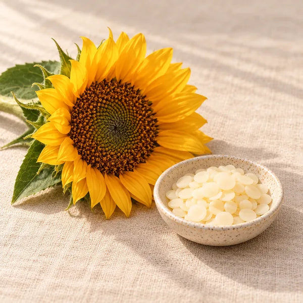 Sunflower beside pale sunflower wax pastilles